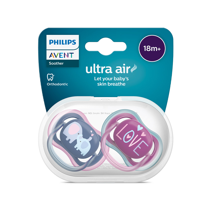 Lot de 2 sucettes silicone Ultra Air 18M+ (modèles aléatoires)