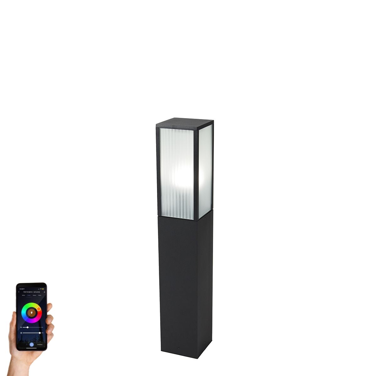 Smart staande buitenlamp zwart met ribbel glas 80 cm incl. Wifi A60 - Charlois