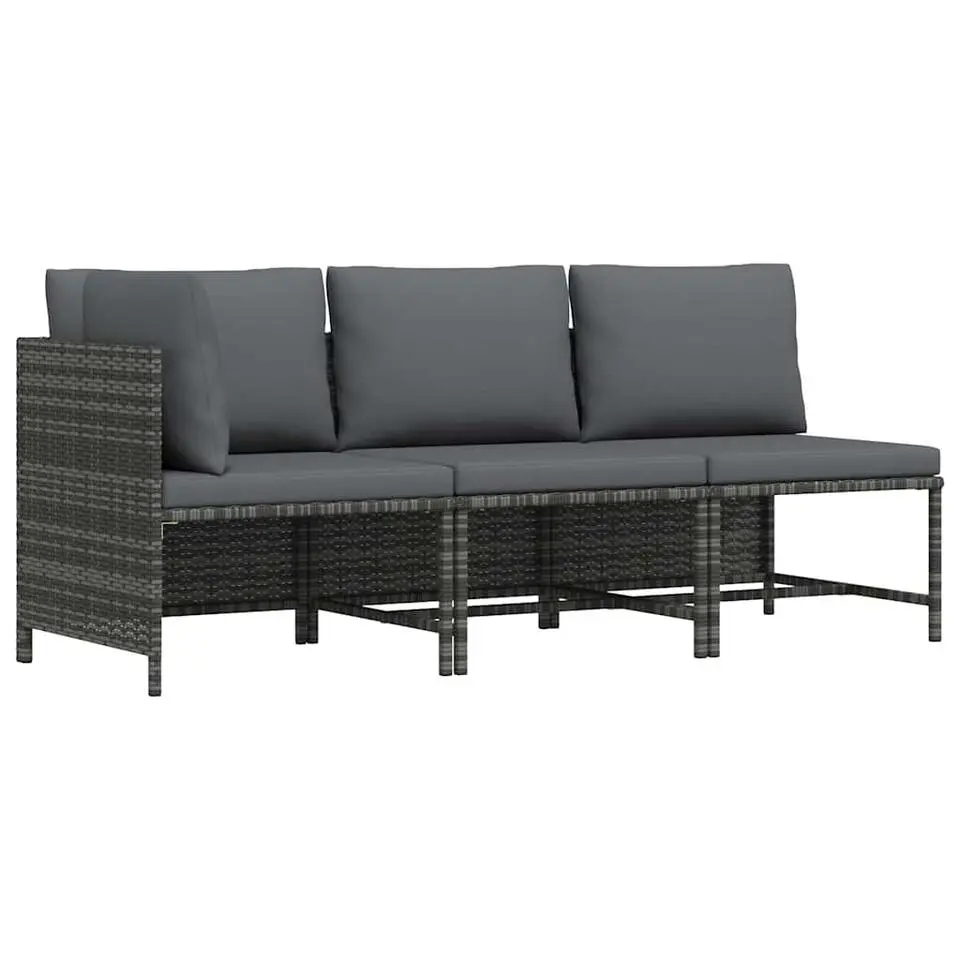 vidaXL - Loungeset - Grijs - Poly rattan - 3 stuks - Met kussens