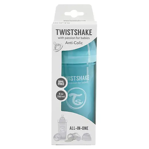 Mamadeira anticólica Twistshake para bebês, azul pastel, +2 meses, 260ml