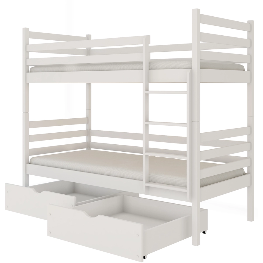 Kids Collective Hochbett 90x200 Etagenbett mit Rausfallschutz und Lattenrost weiß mit Schublade