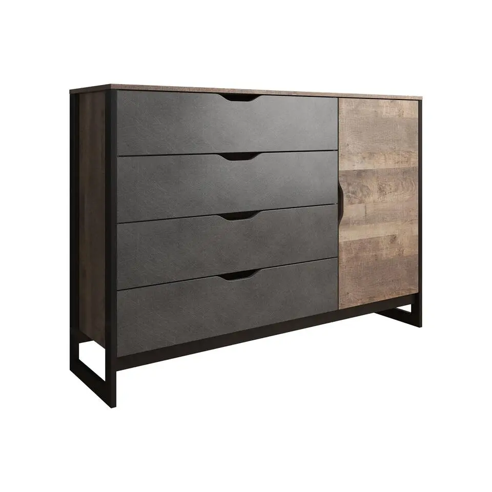 Meubella - Dressoir Acasia - Grijs - Eiken - 138 cm