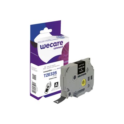 Wecare ruban d'étiquette compatible Brother TZE335 - 1 rouleau (1,2 cm x 8 m) - fond noir écriture blanche