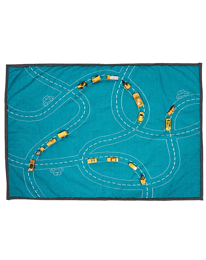 Wende-Spieldecke TRAFFIC JAM (100x140) in anthrazit/petrol