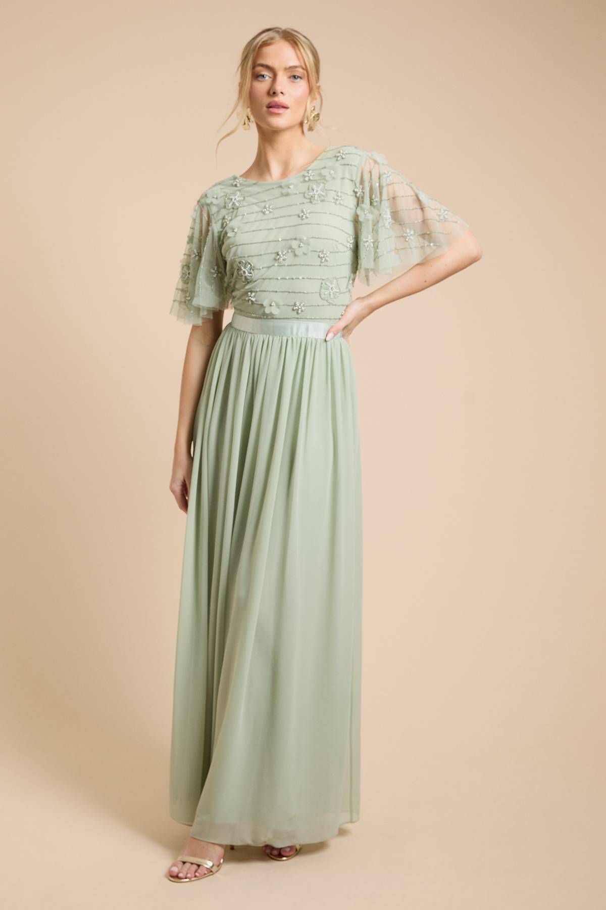 Oasis Robe Longue En Tulle À Manches Papillon Et Ornements Floraux