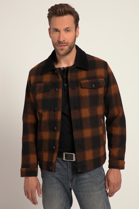 Jacke, Outdoor, Wolloptik, Cordkragen, Knopfleiste, Brusttaschen, bis 8 XL