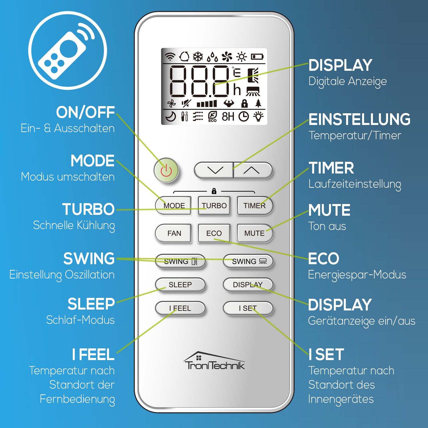 TroniTechnik® Split Klimaanlage Set DALVIK 2 mit WiFi/App Klimagerät - 9000 BTU,Fernbedienung,Timer,inkl. Kupferleitungen
