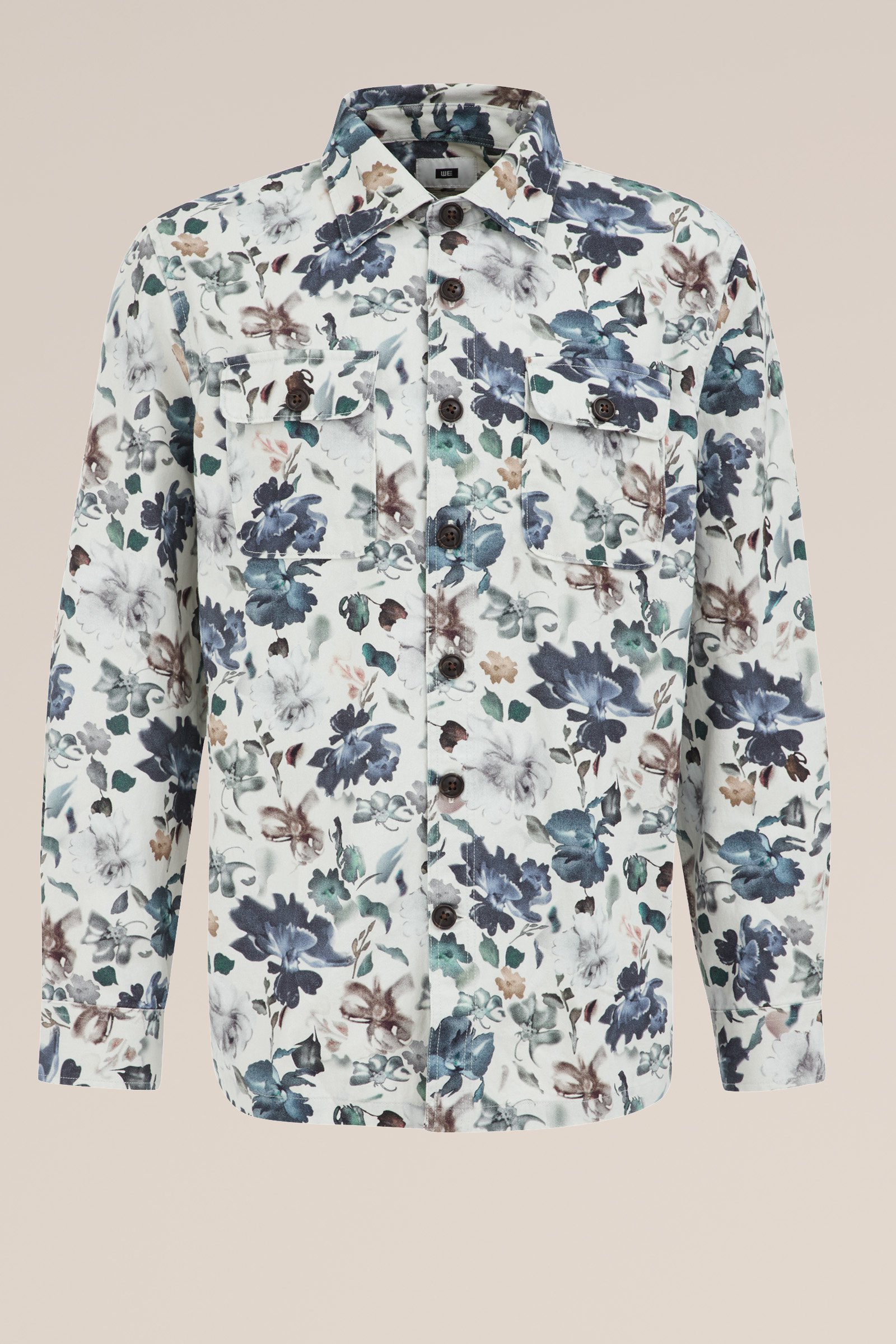 denim overshirt met dessin WE Fashion Gebroken wit