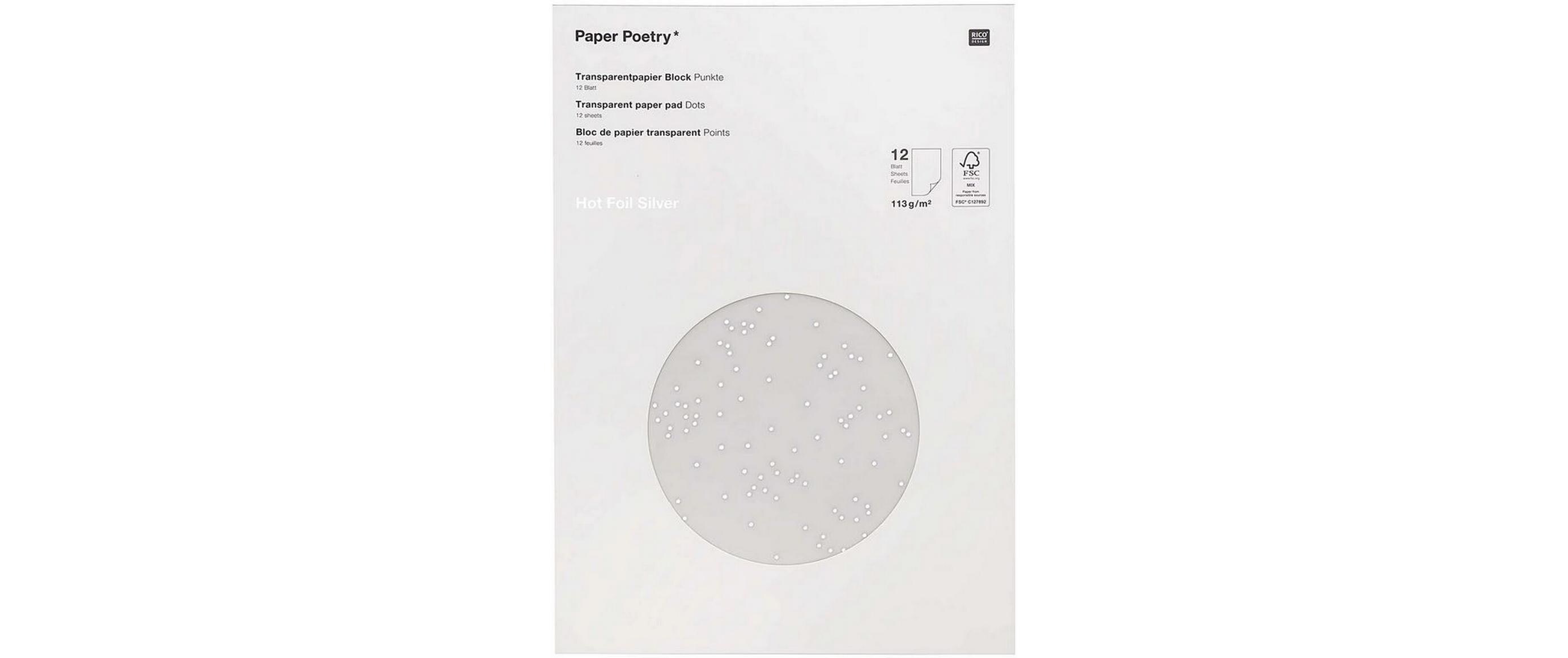 Transparentpapier Punkte A4, 113 g/m², 1 Stück, SilberFeines, durchscheinendes Transparentpapierblock