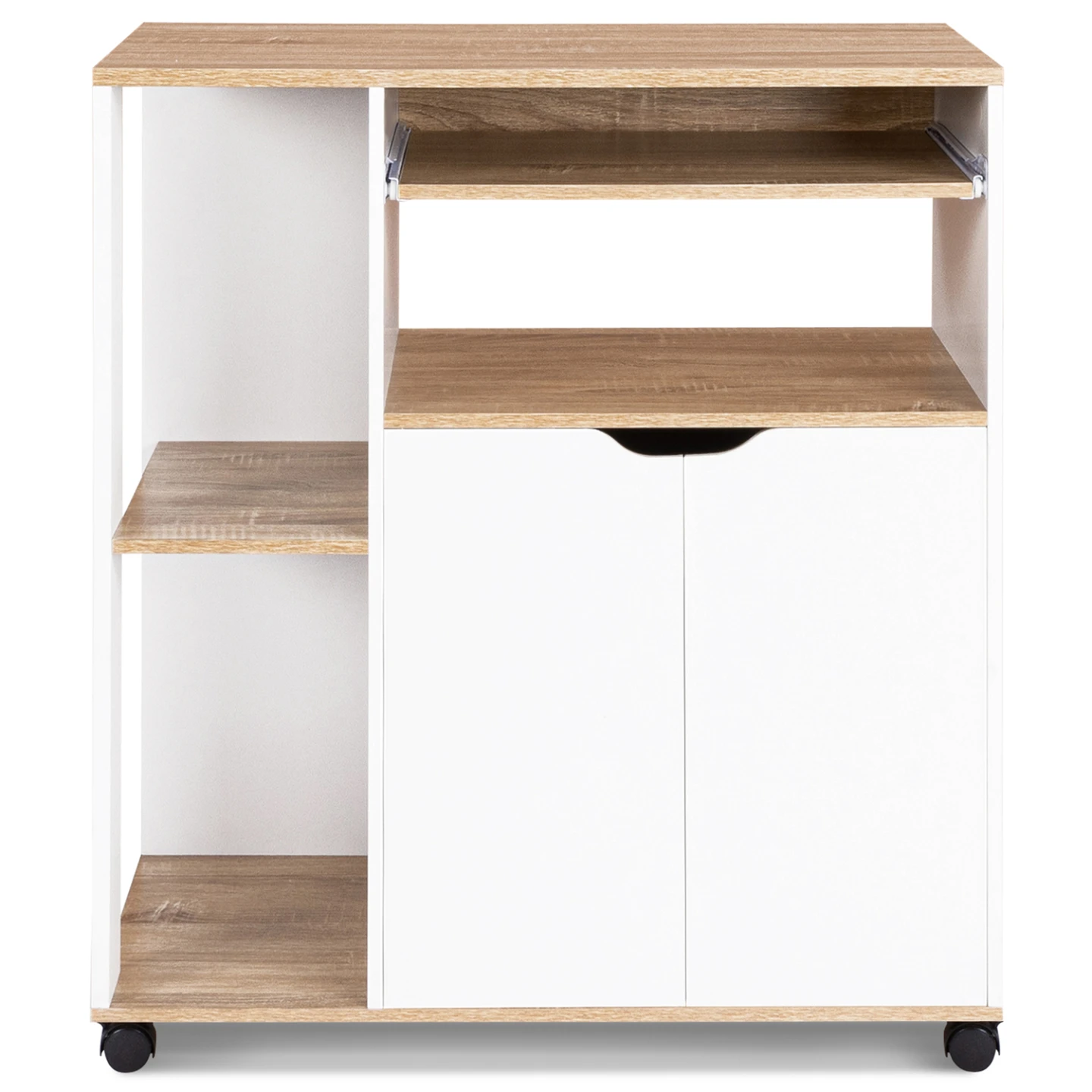 Desserte de cuisine COSI bois blanc et plateaux façon hêtre L.76 CM