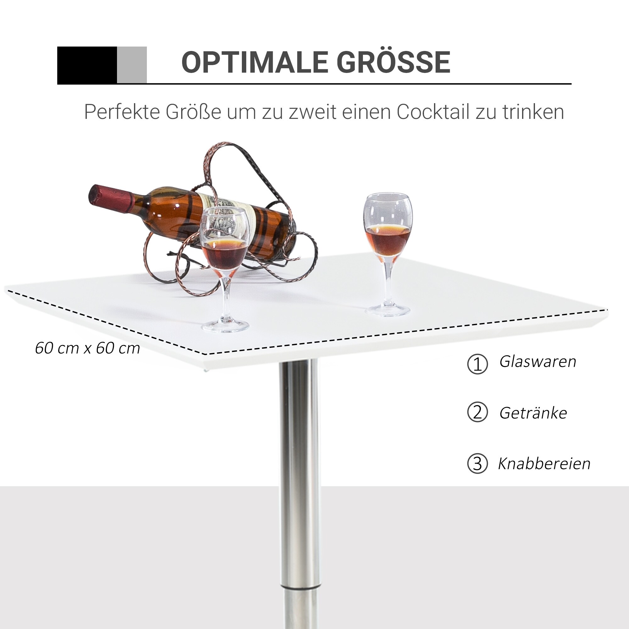 HOMCOM Bistrotisch höhenverstellbar weiß 60 x 60 x 71-92 cm (BxTxH)
