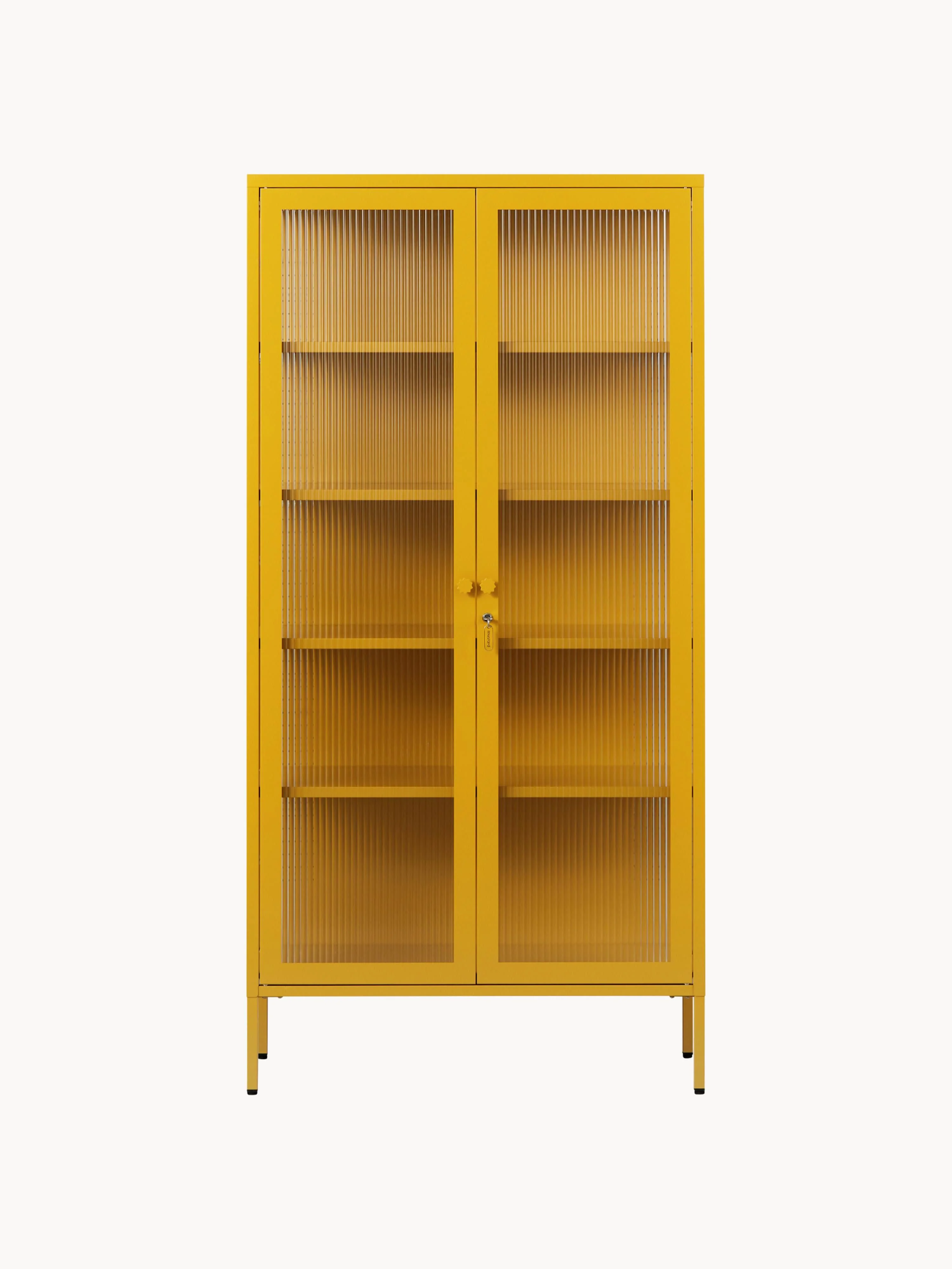 Metalen vitrinekast The Collector met geribbeld glas