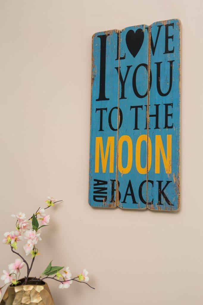 Holzschild I LOVE YOU TO THE MOON AND BACK - blau - 40x30 cm