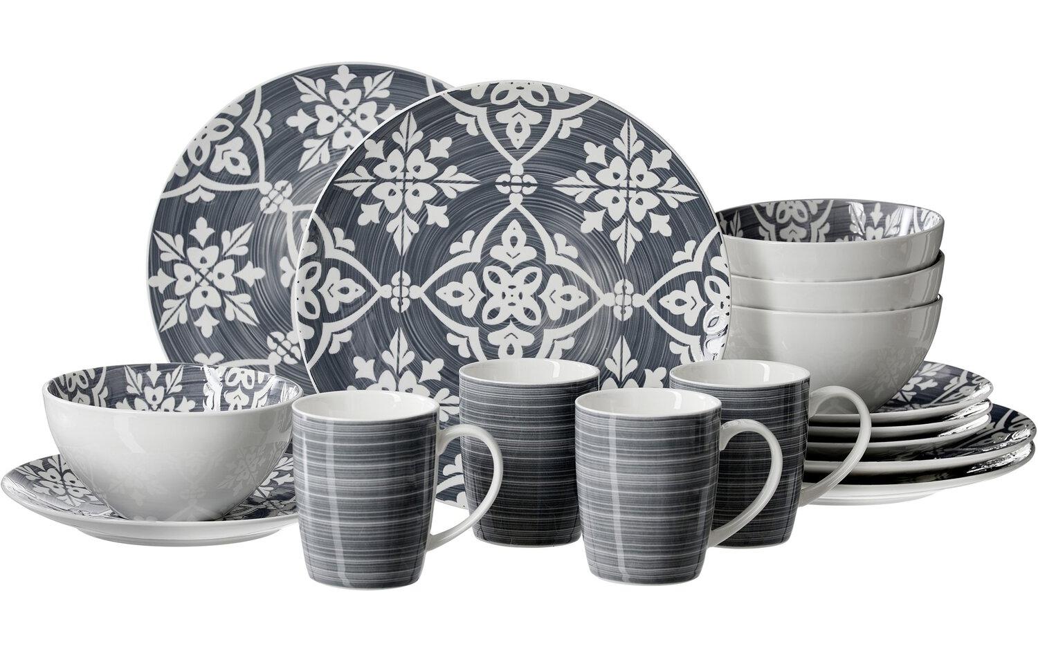 Frühstücks- & Dessertteller Salina 16-teilig, Rauchblau<br>Frühstücksset