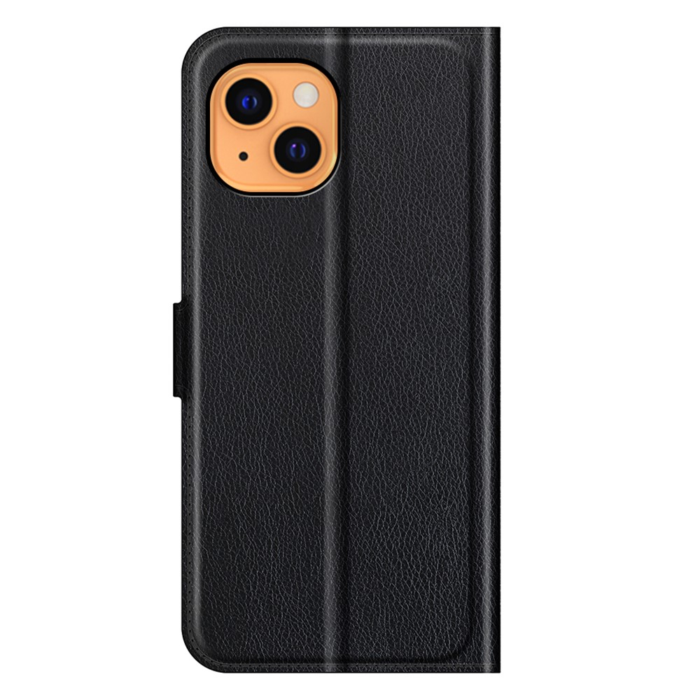 iPhone 13 Leder Tasche Flip Cover Litchi Look - Schwarz