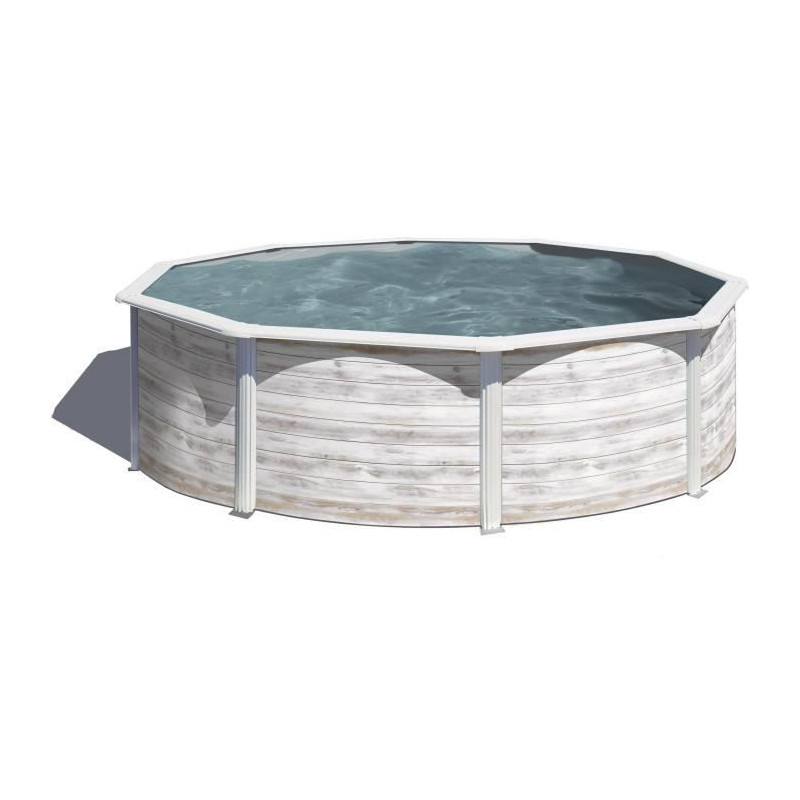 - piscine ronde acier ø3,70m x h: 1,22m - imitation bois nordique filtration a sable