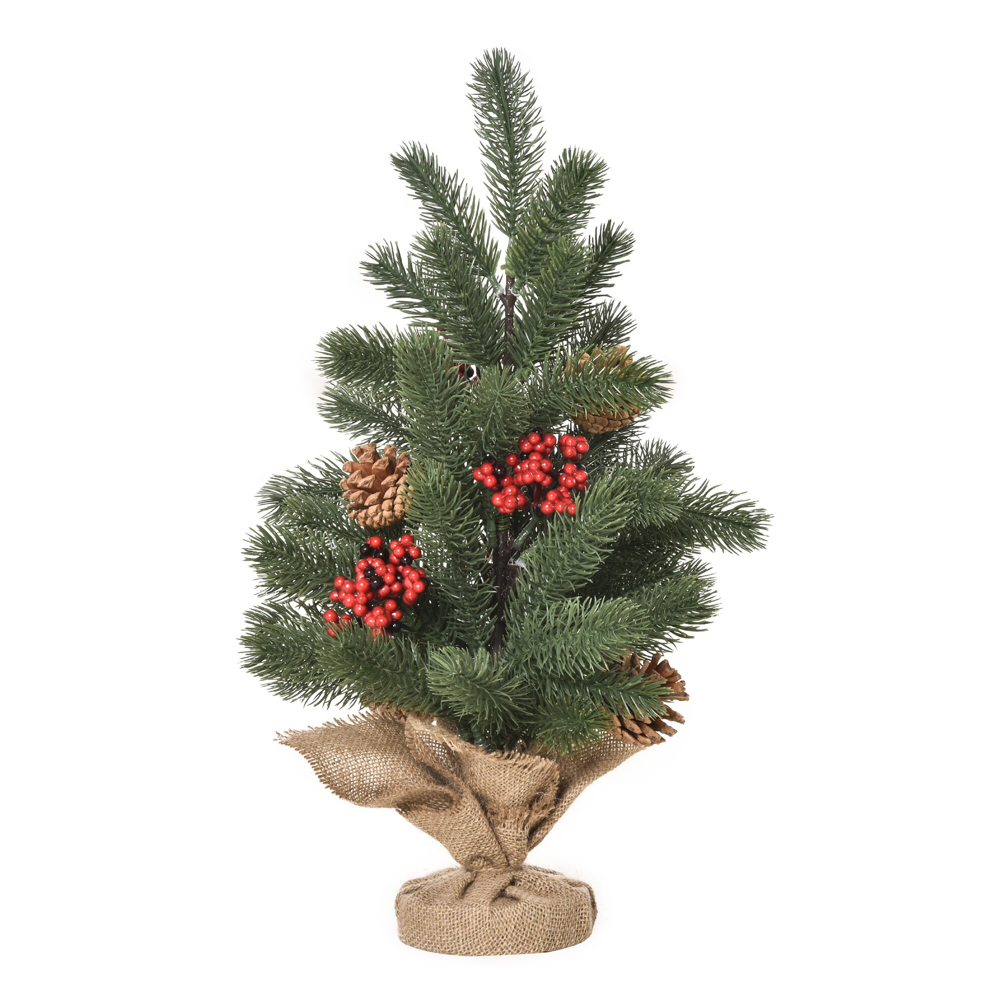 HOMCOM Künstlicher Weihnachtsbaum für den Tisch mit Sockel in Sackleine verpackt grün Ø28 x 50H cm