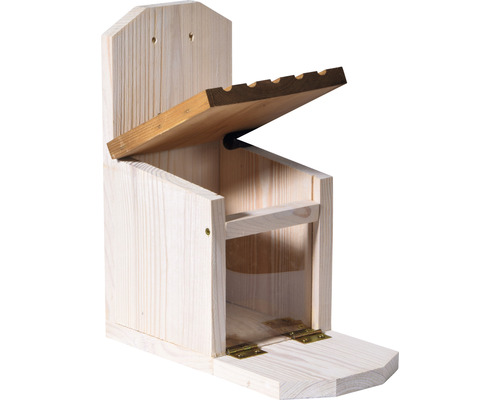 Voederstation voor eekhoorns, dobarhout, 14 x 25 x 28 cm, wit met bruin dak
