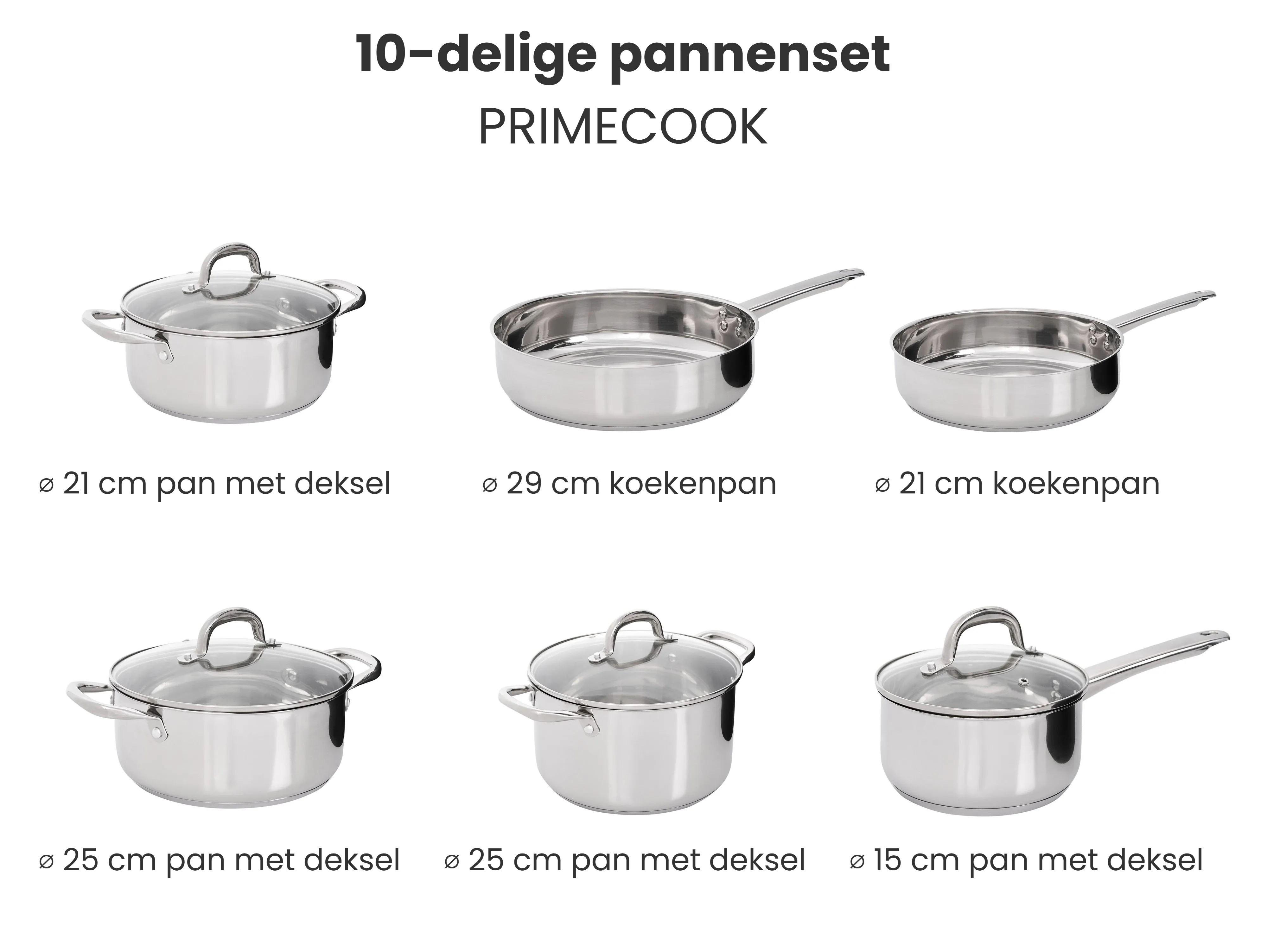 10-delige pannenset PRIMECOOK Roestvrij staal Zilver