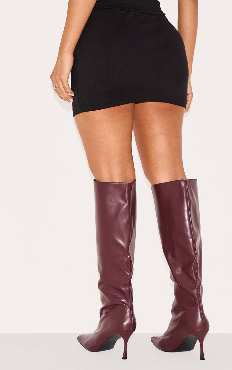 Noir Mini-jupe Côtelée Taille Haute Petite