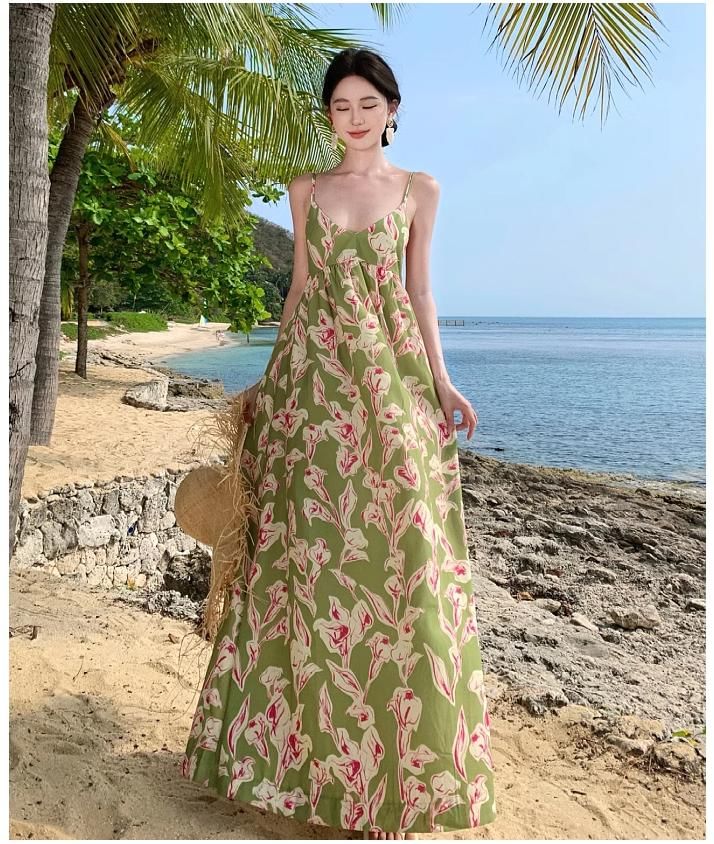 Juuri - Maxi-zonnejurk met spaghettibandjes en bloemen