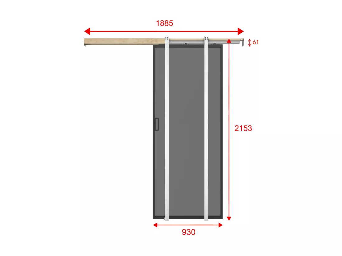 Porte coulissante avec système à galandage - aluminium et verre trempé fumé dépoli - H205 x L93 cm - LINCI II