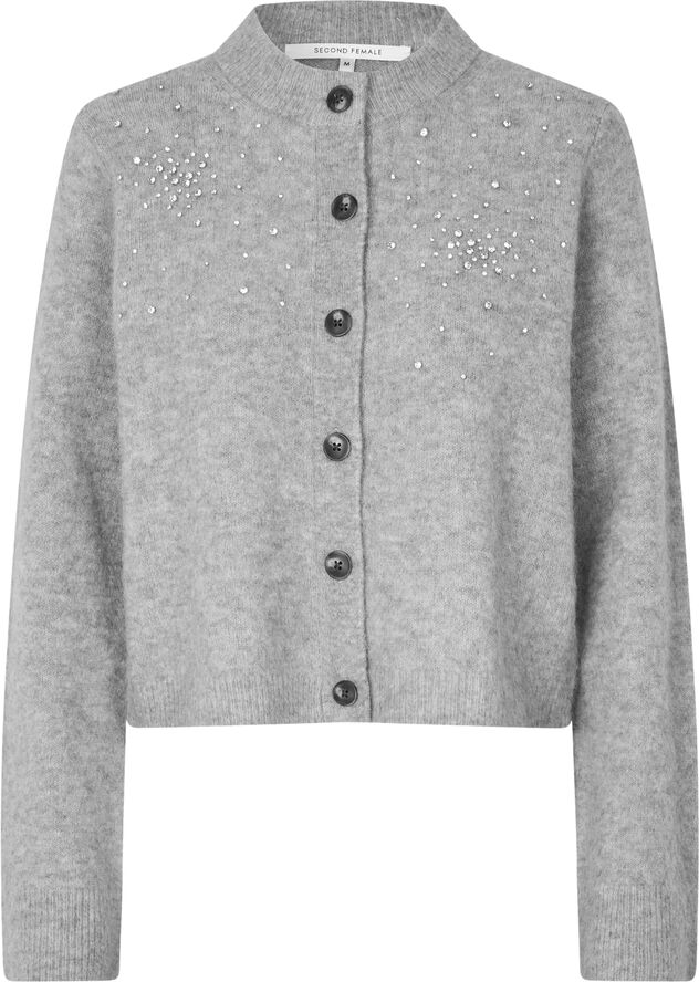 Second Female Sparkling Alpaca Blend Knit Cardigan Grey melange