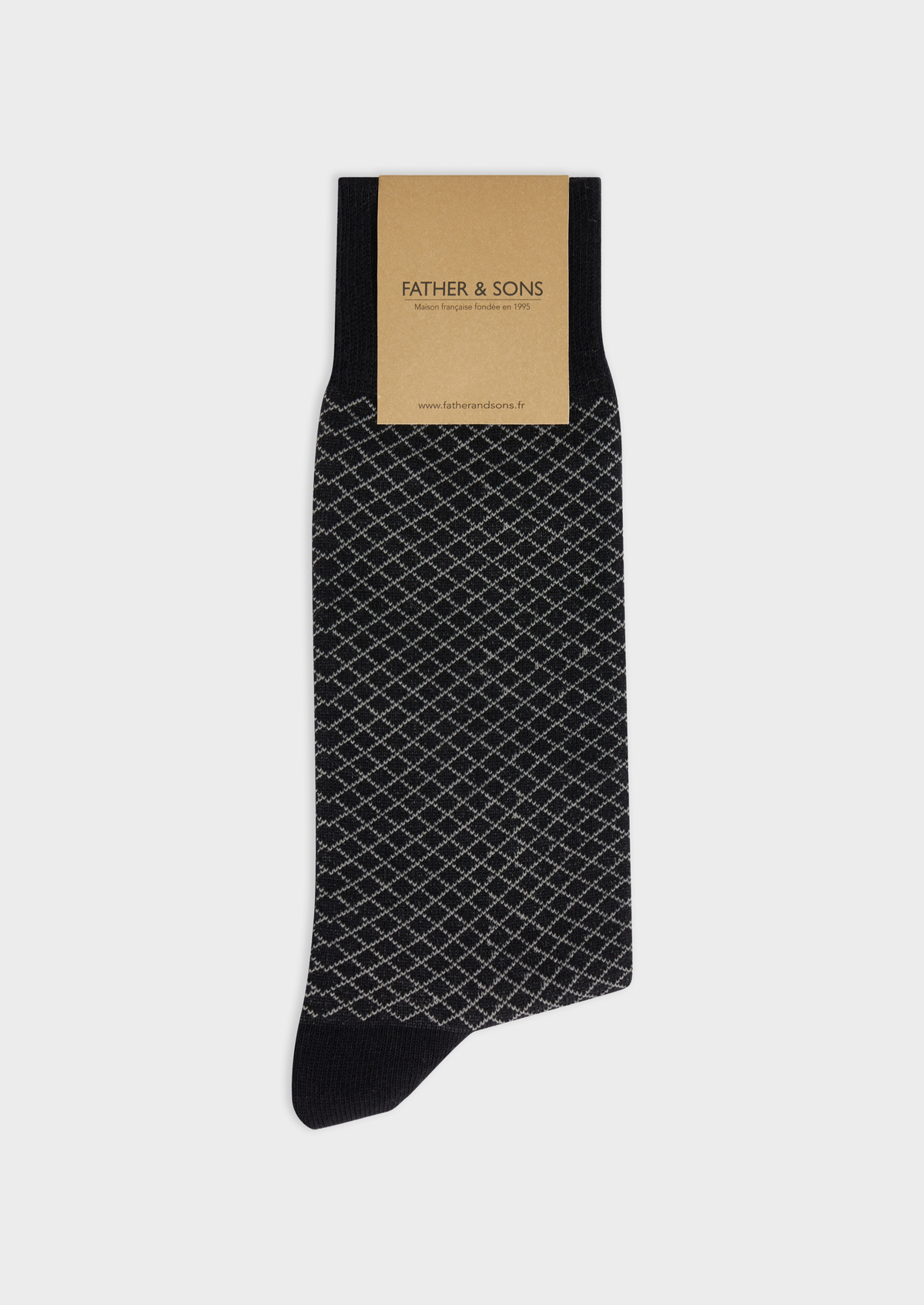 Chaussettes en coton bio mélangé noir à motifs géométriques gris