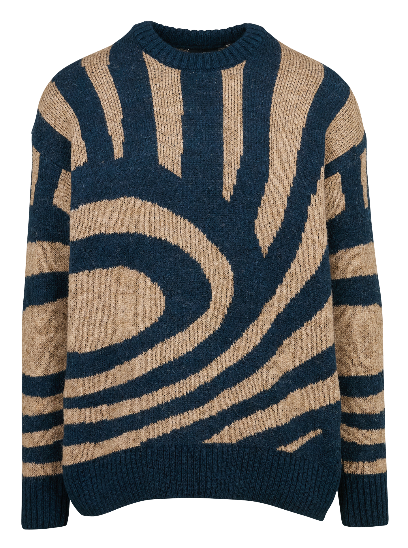 Pull ample col rond imprimé| Noir
