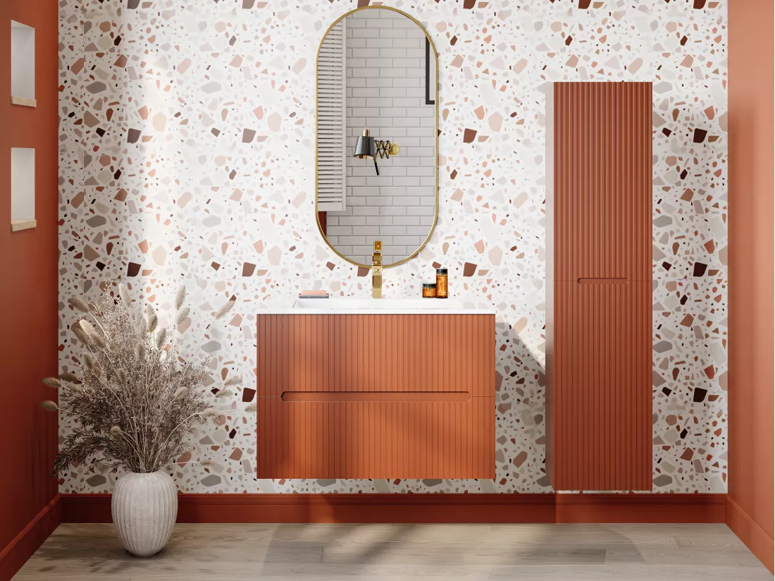 Colonne de salle de bain suspendue - 140 cm - strié terracotta - PAVANI