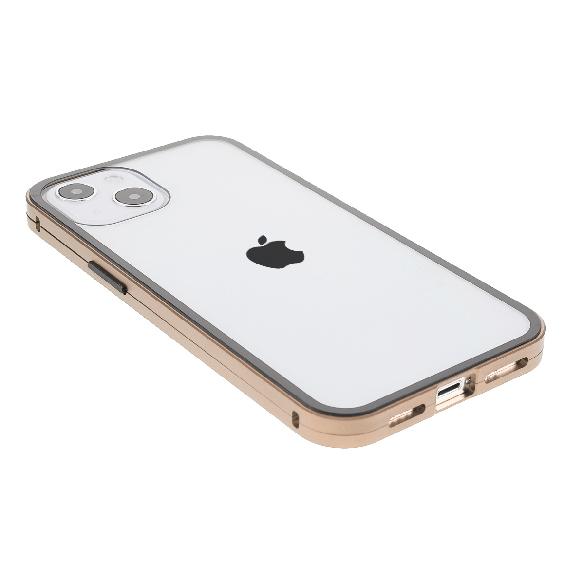 iPhone 13 Magnetische Alu Schutzhülle mit Panzer Glas Backcover   Displayschutz (Magnet-Technologie) - Gold