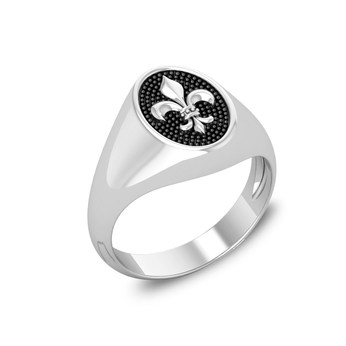 Bague Homme Chevalière Fleur de Lys en Or Blanc - Cadeau Luxueux Fête des Pères | Aden
