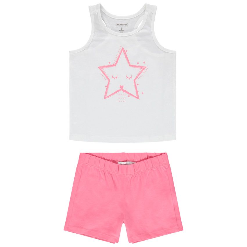 Pyjama court print étoile et short rose - Multicolore