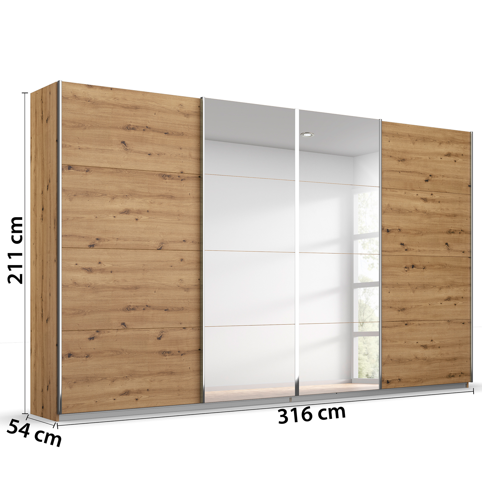 Schwebetürenschrank - Eiche Artisan - 2 Spiegeltüren - 315x210 cm