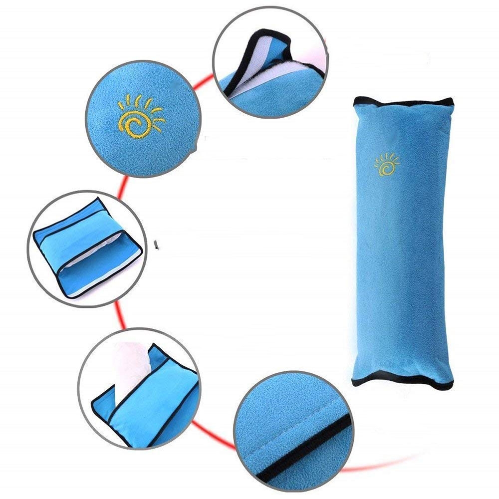 (2er Set) 28x11cm Weiches Alcantara Gurtpolster Gurtkissen Sicherheitsgurt Schlafpolster Kopf Stützkissen für Kinder - Hellblau