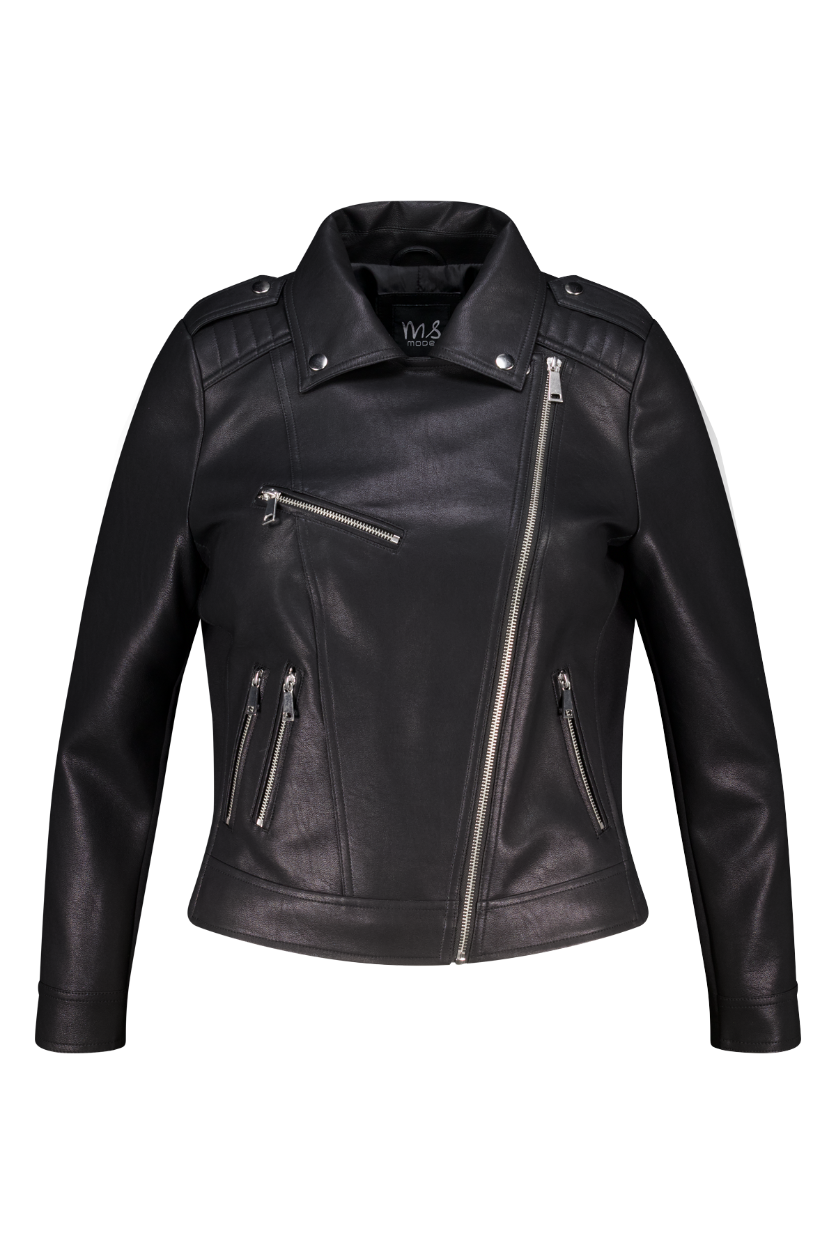 Leerlook jacket met zilveren details Zwart