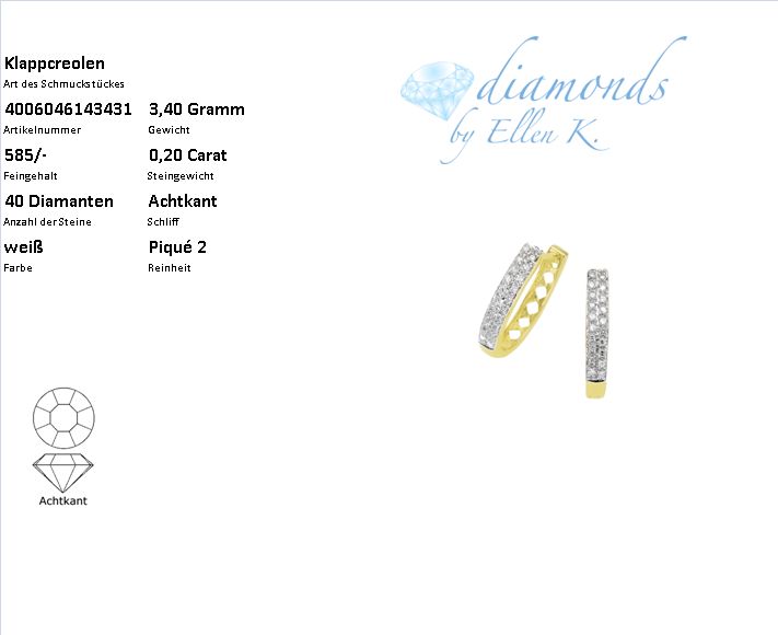 Diamonds by Ellen K. Ohrringe Gold 585 zweifarbig mit 40x Diamant zus. 0,20ct.