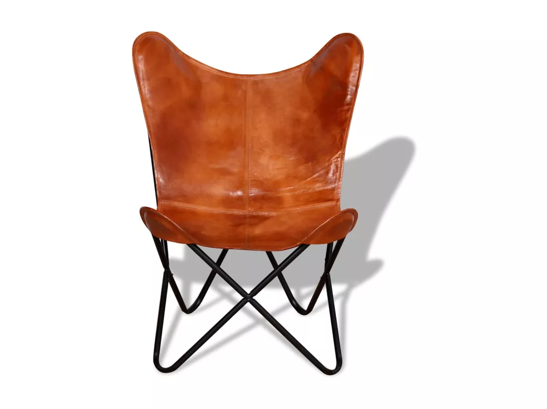 Chaise papillon Marron Cuir véritable