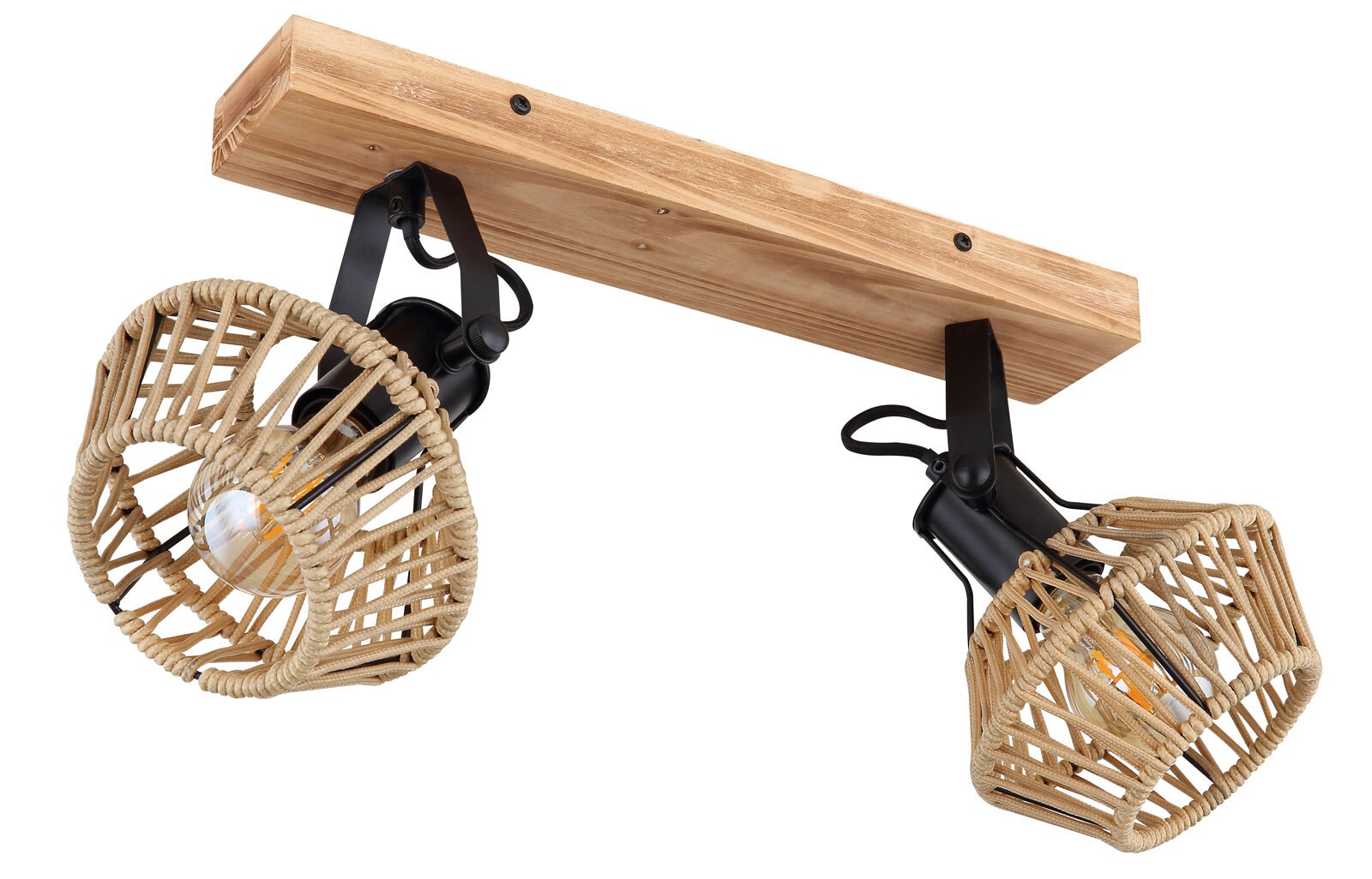 GLOBO Retrofit Deckenlampe mit 2 Spots VALLI 38 cm schwarz /Hanf beige