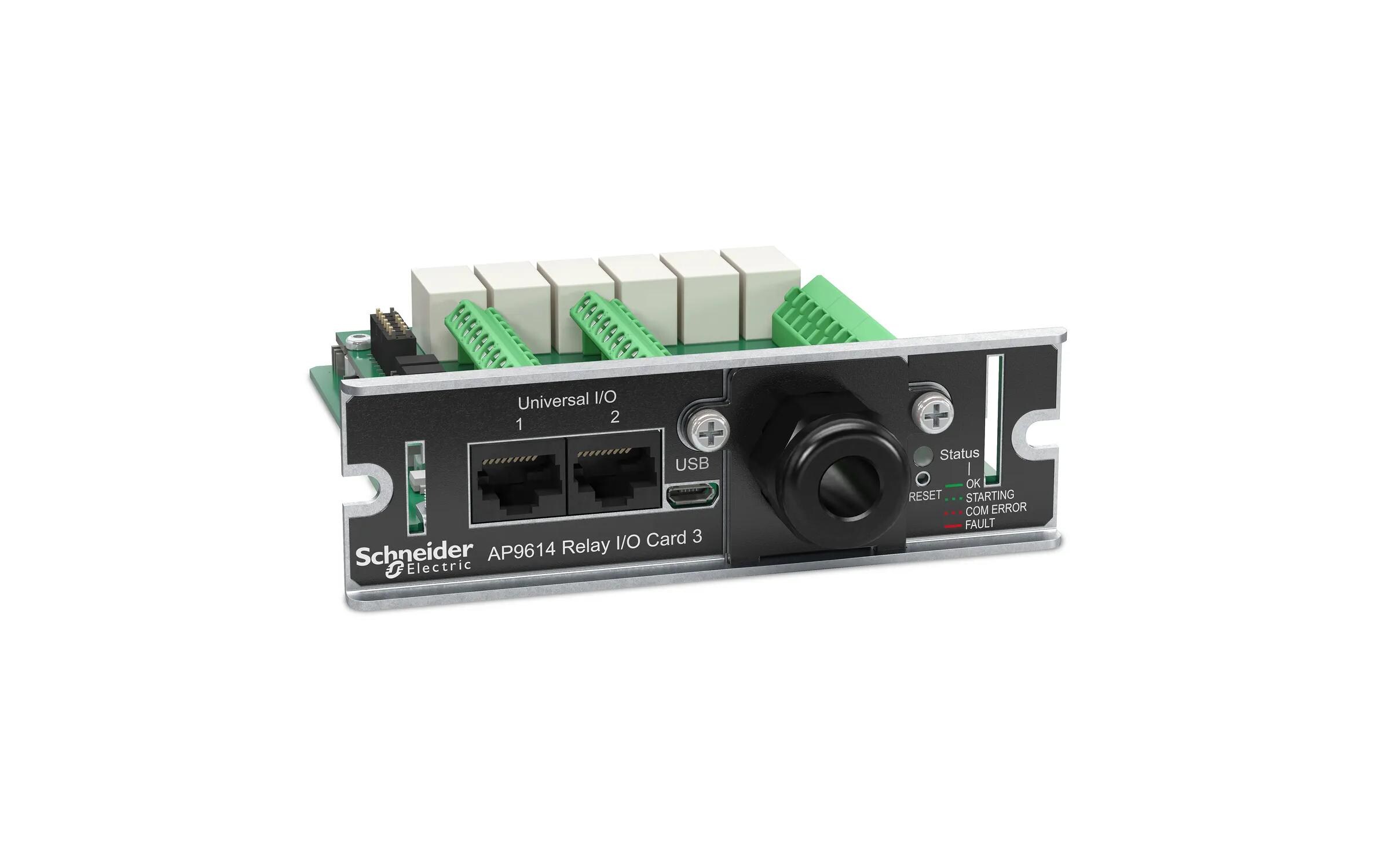 Management Card AP9614 Dry Contact I/O SmartSlot<br>Trockenkontakt, Managementoptionen, Trockenkontakt-E/A-Karte, Überwachung externer USV-Umweltsensoren, Ausgangsrelais und Eingangskontakte