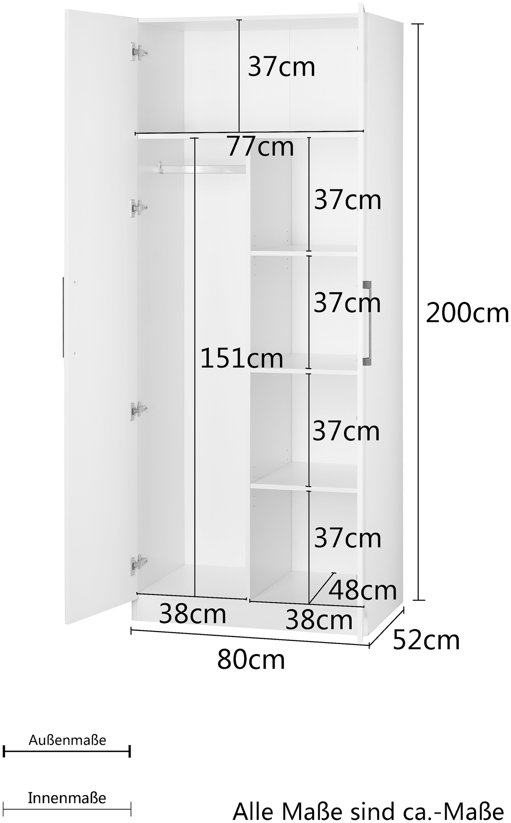 GOODproduct Kleiderschrank »Sylt Schlafzimmerschrank Garderobe Schrank Bestseller hochglanz« hochwertige Metall Griffe in schwarz,  Drehtürenschrank mit perfekter Innenausstattung, Breite 800cm