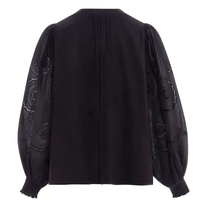Alma Deia Blouse Brodée en Coton Bio | Noir