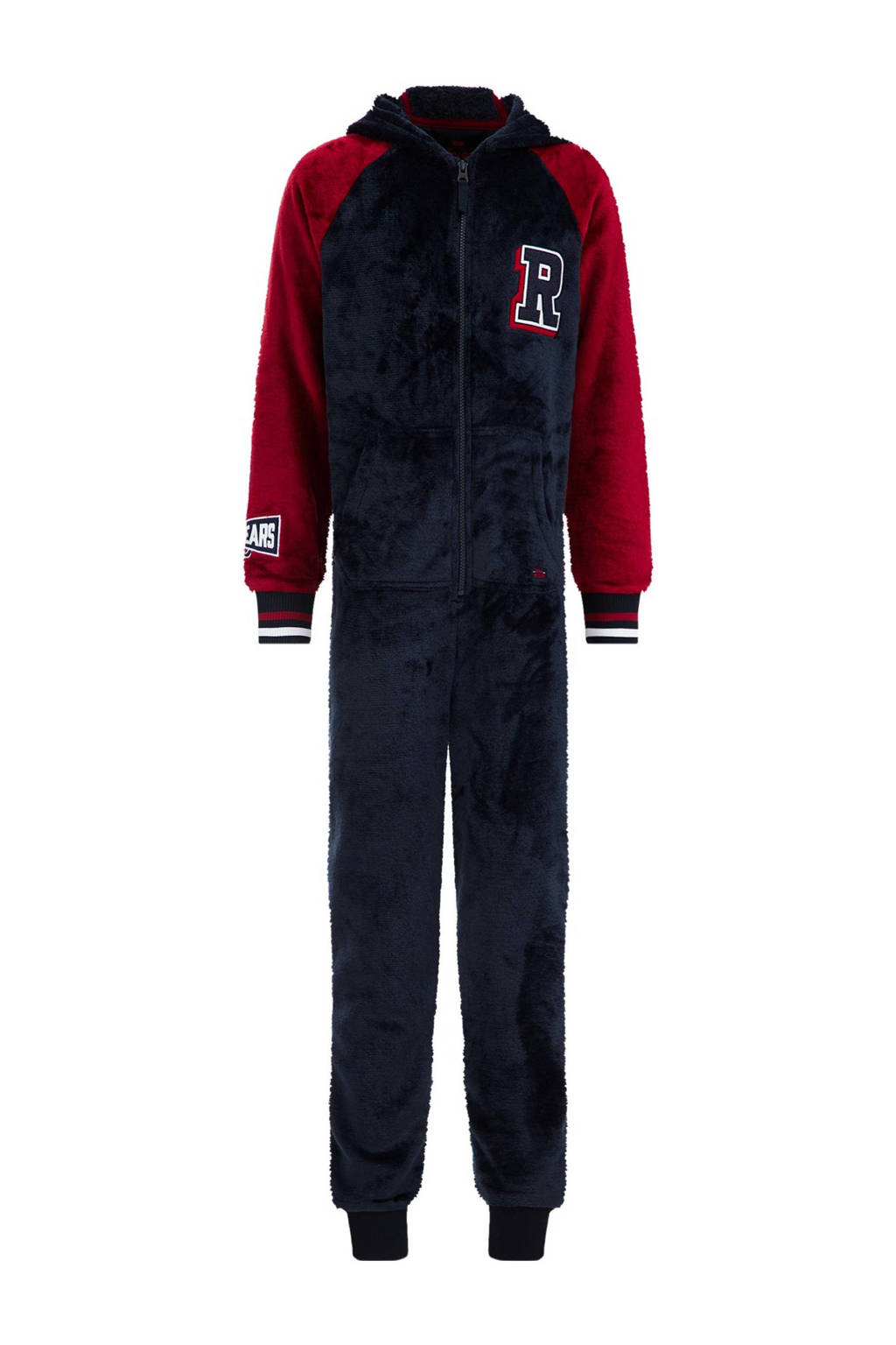WE Fashion fleece onesie donkerblauw/rood