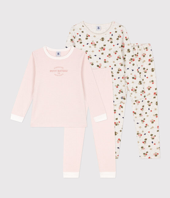 Lot de 2 pyjamas fleur et rayé petite fille en coton