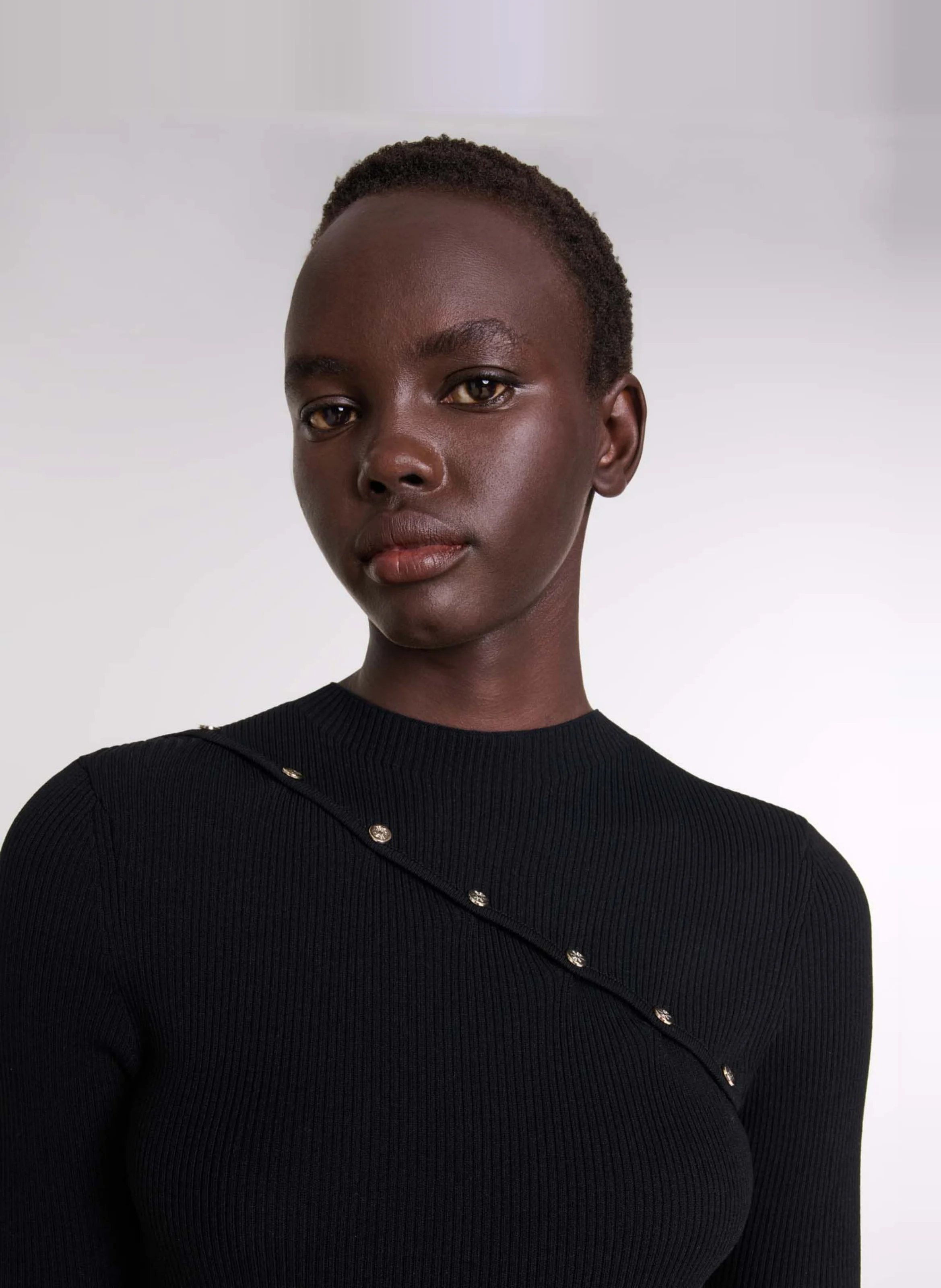 Robe courte col rond en maille | Noir