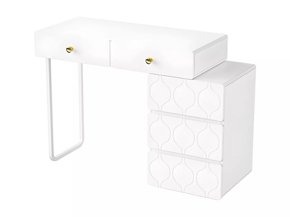 Coiffeuse extensible à motif ondulé - avec 5 tiroirs - façades laquées - Blanc(sans miroir ni tabouret)