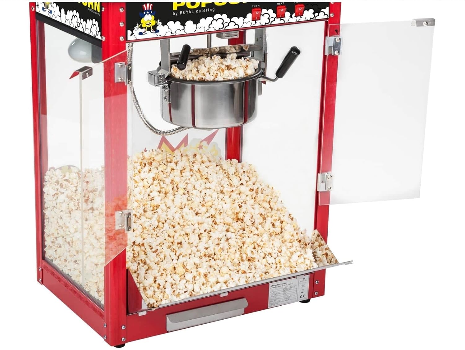 Royal Catering Popcornmaschine Popcornmaker RCPS-16E (1500 W, Arbeitsleistung 5 kg/h 16 L/h, Topfdurchmesser 18 cm, Topf mit Antihaftbeschichtung, inkl. Schaufel Messbecher) Schwarz