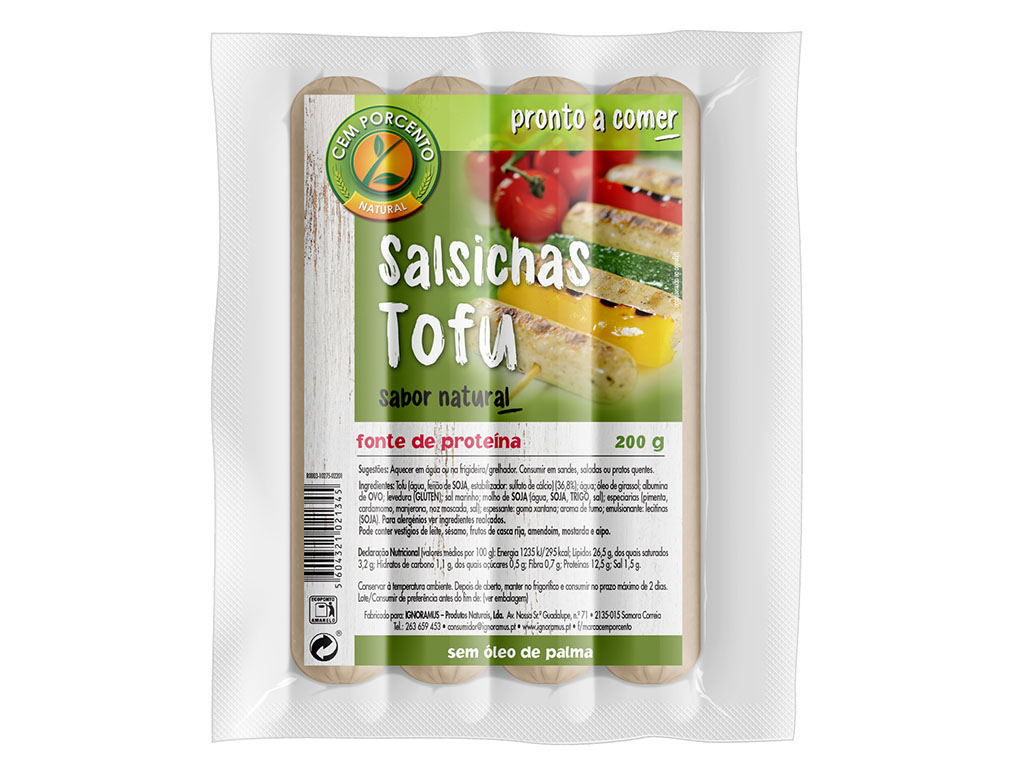SALSICHAS CEM PORCENTO VEGETAIS TOFU 200G