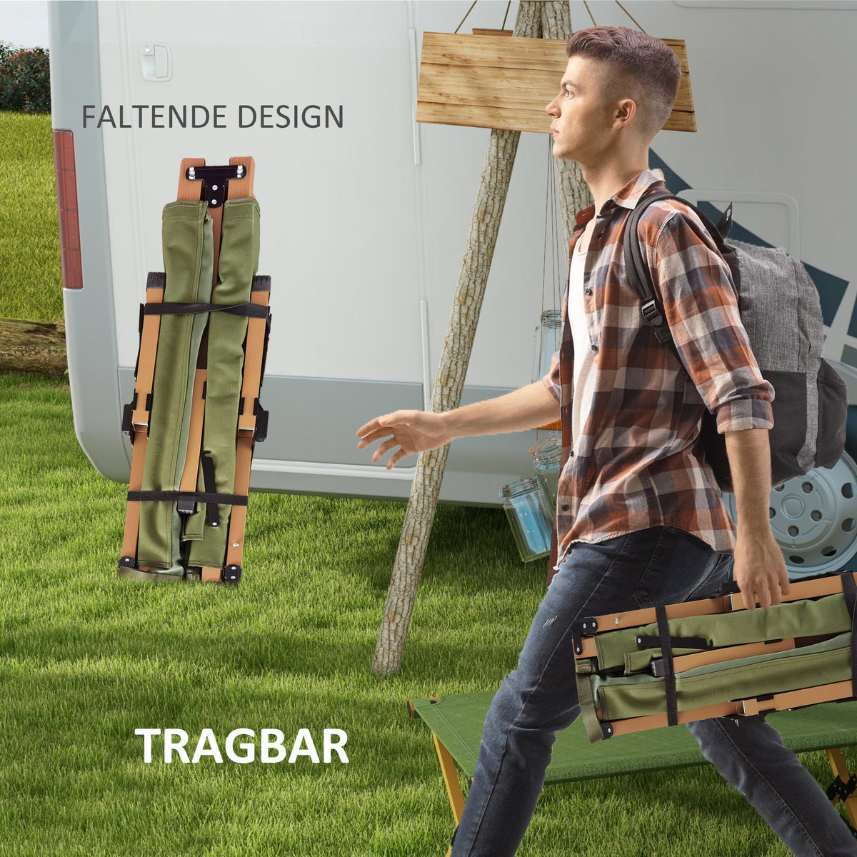 Outsunny ligstoel, tuinligstoel, 196L x 64B x 45Hcm, aluminium, Oxford, donkergroen