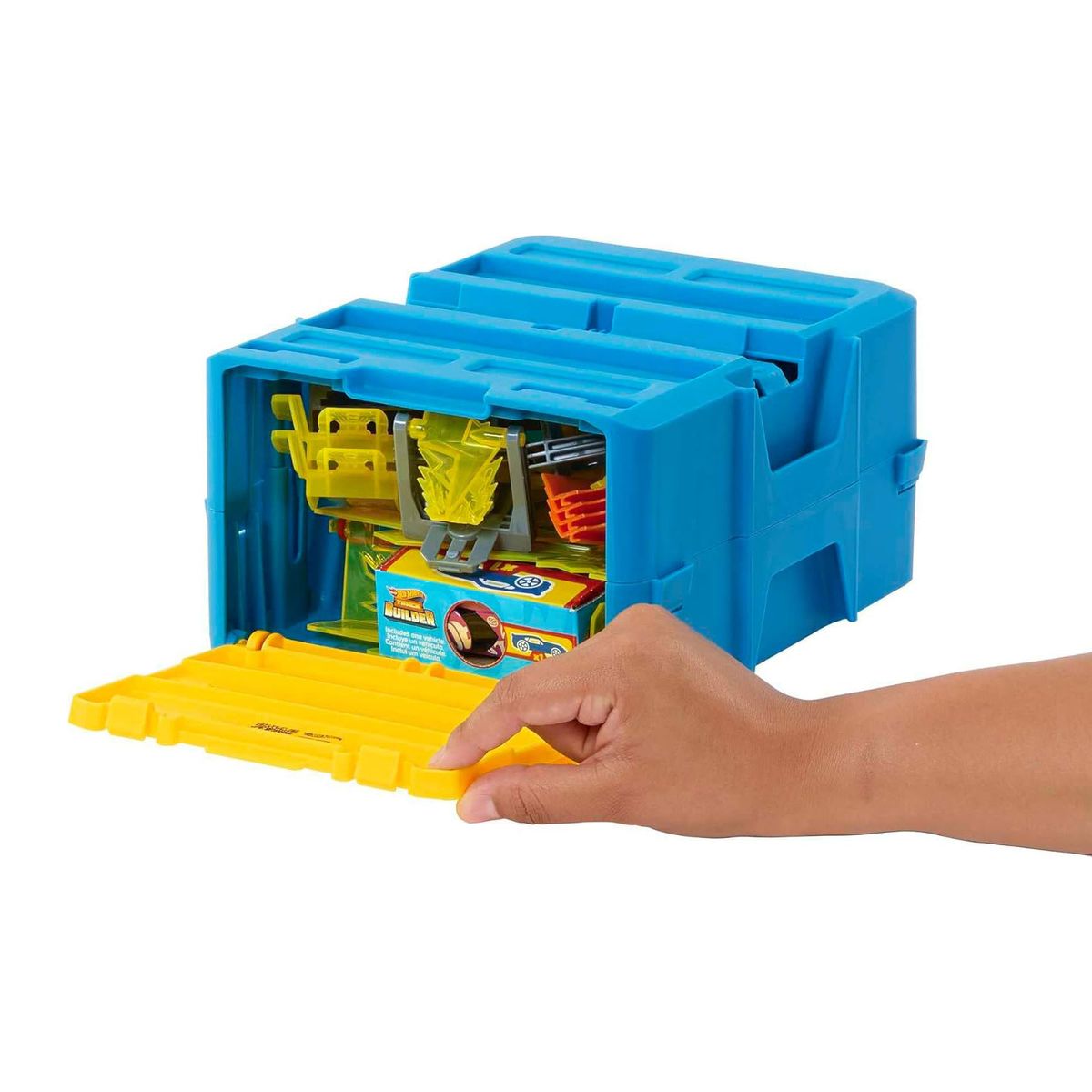 Mattel HMC03 - Hot Wheels - Track Builder - Blitz- Starter Set, Aufbewahrungsbox mit Track Bauteilen und einem Fahrzeug